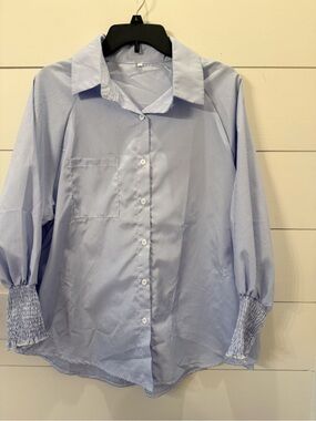Blue and White Pinstripe Button-Up Shirt - XL